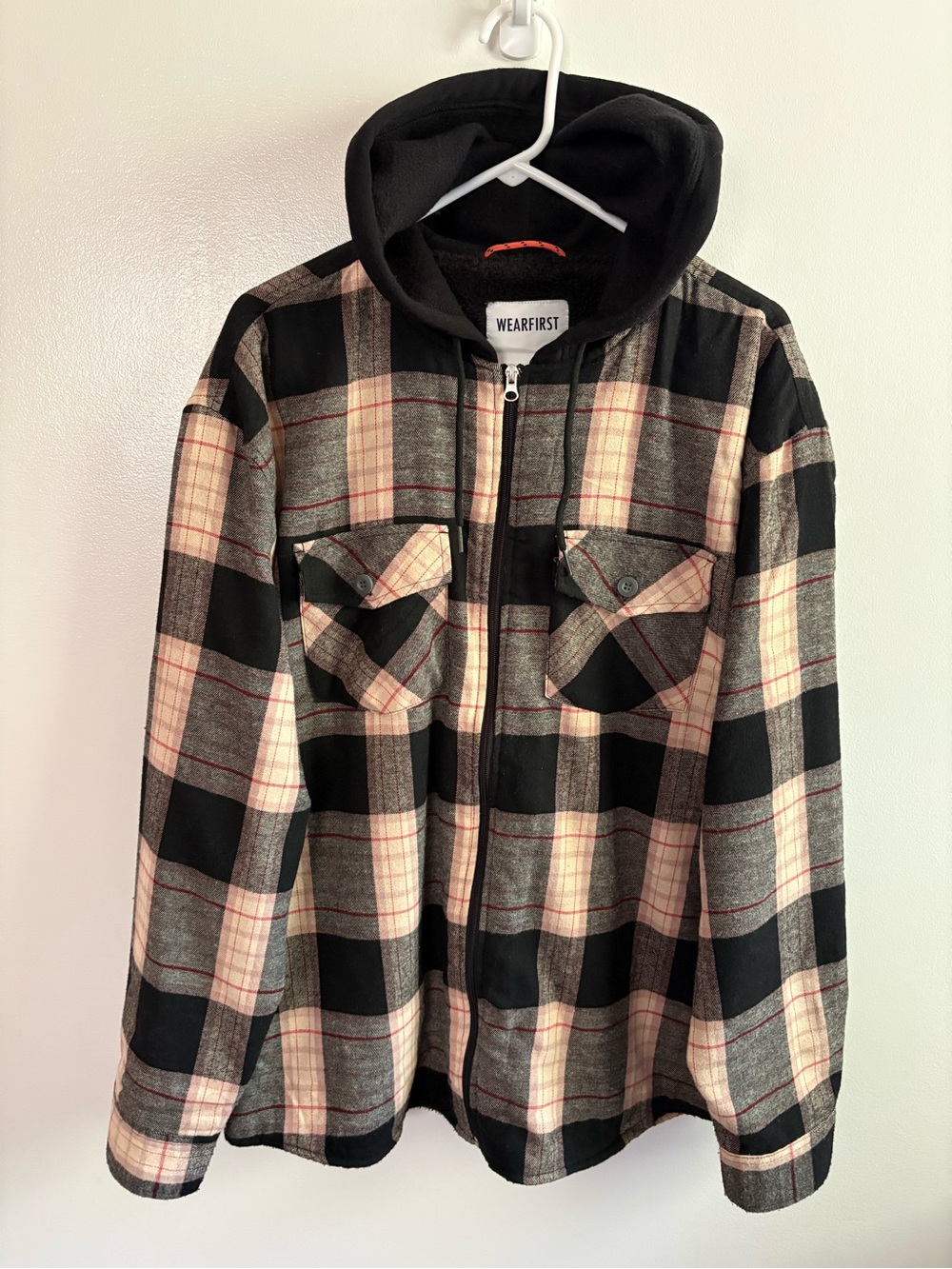 Wearfirst Woodsman Sherpa Fleece Lined Hooded Plaid Flannel Jacket Shacket XL